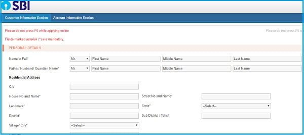 SBI Online Account Opening Zero Balance