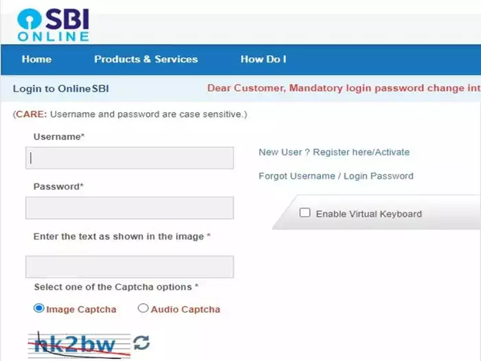forgot online sbi username and password